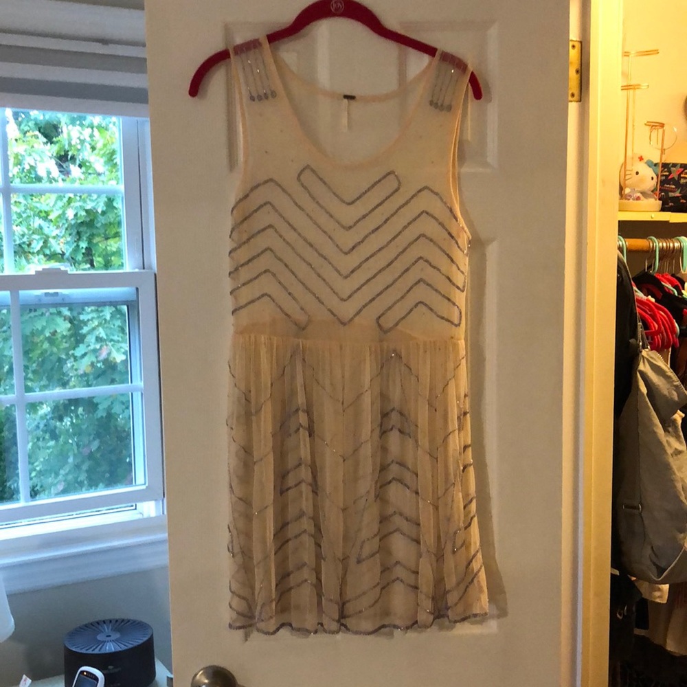 Free People blush sheer beaded layering dress.